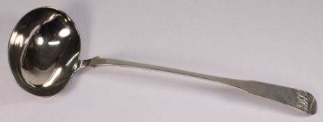A George III Old English pattern soup ladle, maker's mark worn possibly DL for Dorothy Langlands,