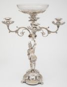 A Victorian plated figural four- branch table centre piece:,