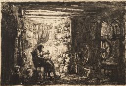 * Anthony Gross [1905-1984]-
'La Soupe', interior with a woman seated in a parlour:-
etching,