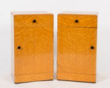 A pair of Art Deco burr maple bedside cabinets:,