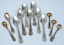 A set of six Victorian Queens pattern dessert spoons, maker Joseph & Albert Savory, London 1852:,