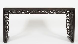 A Chinese hardwood rectangular table:, of narrow proportions,