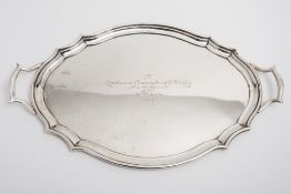 A George V silver tray, maker Goldsmiths & Silversmiths Co, London, 1917: presentation inscription,
