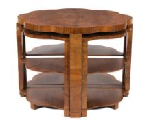 An Art Deco walnut veneer nest of five tables:,