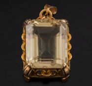 A citrine mounted, single stone pendant:, the rectangular citrine approximately 26mm x 22mm,