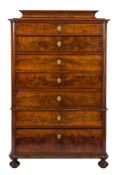 A 19th Century French mahogany chest:, with a caddy top, containing seven long drawers, on bun feet,