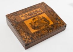 A 19th century  Tunbridgeware writing box: of rectangular outline,