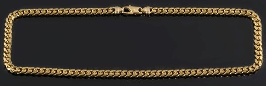 A necklace of rounded, curb linking:, with lobster claw clasp and stamped '14K',