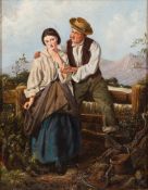 British School 19th century-
'A proposition at the stile':
oil on board
25 x 19.5cm.