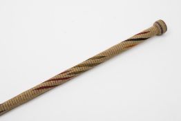 A woven horsehair covered walking stick: with polychrome banded decoration,