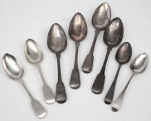 Six Georgian and Victorian fiddle pattern table and desert spoons and two Old English pattern