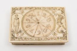 A mid 18th century French ivory counter box by 'Mariaval le Jeune a Paris': with hinged lid,