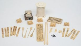 A group of Chinese ivory and bone items:  including an abacus,