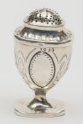 A George III silver pedestal pounce pot, maker's mark worn, London, 1806: with domed pierced lid,
