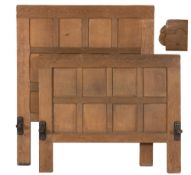 By Robert Thompson of Kilburn 'The Mouseman' - An oak single bed:,