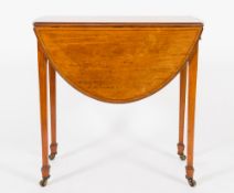 A 19th Century satinwood and inlaid oval pembroke table:, bordered with lines,