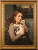 Henri Jaques Bource [1826-1899]-
The New Kitten:-
signed and dated 1877 top left 
oil on canvas
68