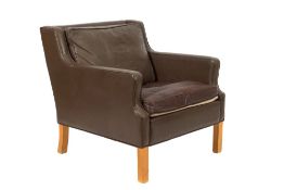 An Art Deco style maple frame semi wing armchair:,