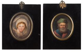 European School 19th Century-
Miniature portrait of an elder,