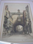 TOTNES : 'Eastgate, Totnes' hand coloured etching by E.