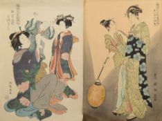 After Toykuni a wood block print: a courtesan with an attendant,
