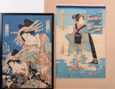 After Toyokuni a woodblock print: depicting two courtesans in traditional costumes, 35.