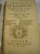 ERASMUS, Desiderius - Moriae Encomium : calf boards detached, 8vo, title page and engravings inc.