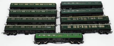 Nine First and Third class carriages in Southern Railway livery:, mainly Hornby.
