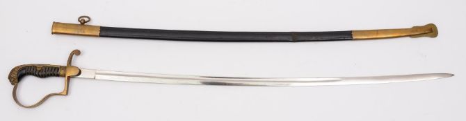 An Imperial German Army Sword:, curved fullered blade with plain langets, wire bound grip,