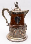 A Victorian Royal First Devon Yeomanry oak and silver plate mounted trophy jug,