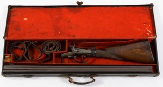 A late 19th century 12 bore pinfire double barrel underlever hammer shotgun, by Jackson, London:,