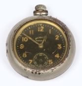 An Ingersol open faced pocketwatch: with Arabic dial and subsidiary seconds dial contained in a