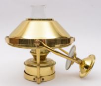 A brass gimballed  ship's ceiling oil lamp and shade:..