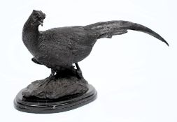 A bronze figure of a cock pheasant after Julie Moigniez.