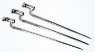 Two brown Bess triangular socket bayonets and an Enfield example:.