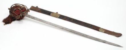 A 19th Century basket hilted broad sword:,