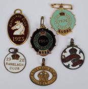 Three enamelled Ranelagh  members badges and one brass example dated 1921,1923,
