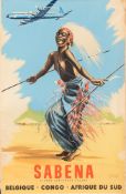 A Belgian Sabena Airways poster for 'Congo and South Africa':,
