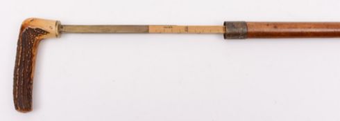 A late Victorian horn handled horse measure walking stick:,