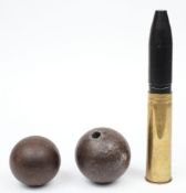 A 2 PR No 1 MK II shell:, the base and projectile stamped as per title and dated 1942,