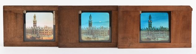 An early 20th century three slide dissolve set of Bradford Town Hall:.