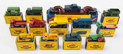 A collection of thirteen Matchbox and 1-75 series vehicles in original boxes:,