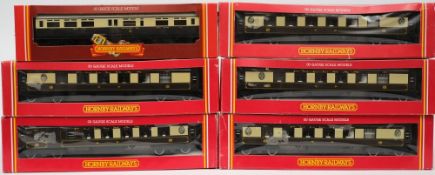 Six Hornby Pullman carriages including First and Third Class cars and a restaurant car:, boxed.