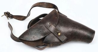 A late 19th /early 20th century leather revolver holster and belt: stamped BH&C 21.