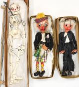 Pelham puppets:, MacBoozle, Schoolmaster, and Skeleton, all boxed.
