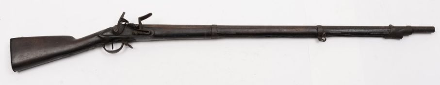 An early 19th century Eastern flintlock musket:, the 102cm steel barrel with indistinct proof marks,