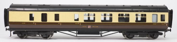Exley, a 3rd/brake passenger corridor coach:, in GWR cream and brown livery.