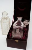 An engraved lead crystal decanter and stopper 'Through the Double Oxer' by Zaglo:, in a fitted case,