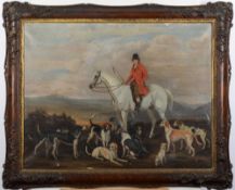English Provincial School 19/20th Century-
Hunt master on a grey,