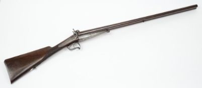 A French double barrelled pin fire shotgun by Renette:, 75cm Damascus barrels,